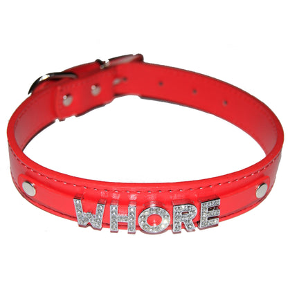 WHORE Fetish Collar Hotwife Slut Sub Slave Black, Red, Pink, Blue & White