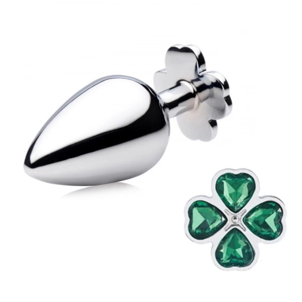 Stainless Steel St Patricks Day Four Leaf Clover Princess Butt Plug