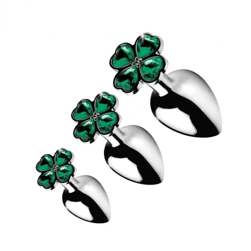 Stainless Steel St Patricks Day Four Leaf Clover Princess Butt Plug