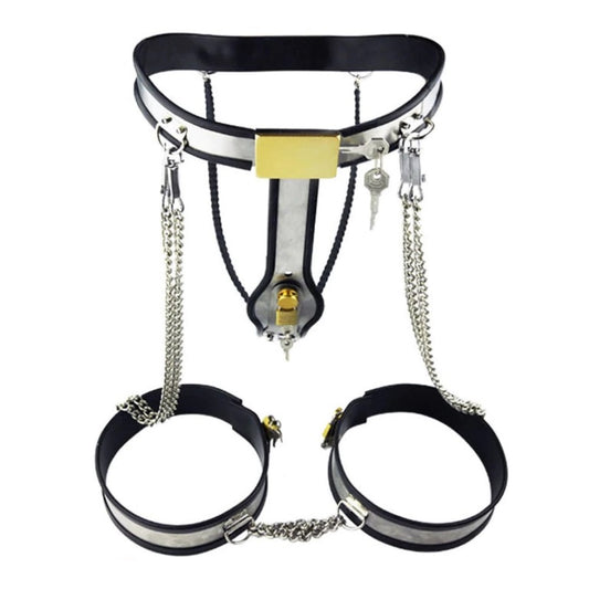 Womens Stainless Steel Chastity Thong Panties & Thigh Cuffs Restraint