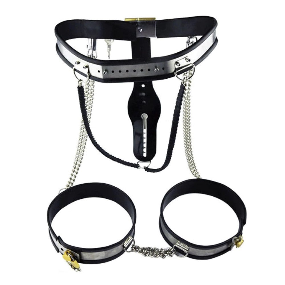 Womens Stainless Steel Chastity Thong Panties & Thigh Cuffs Restraint