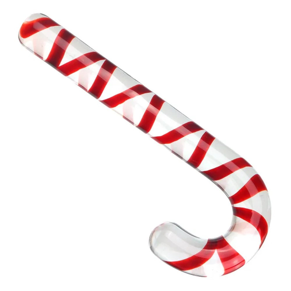 Red Striped Candy Cane Christmas Glass Dildo