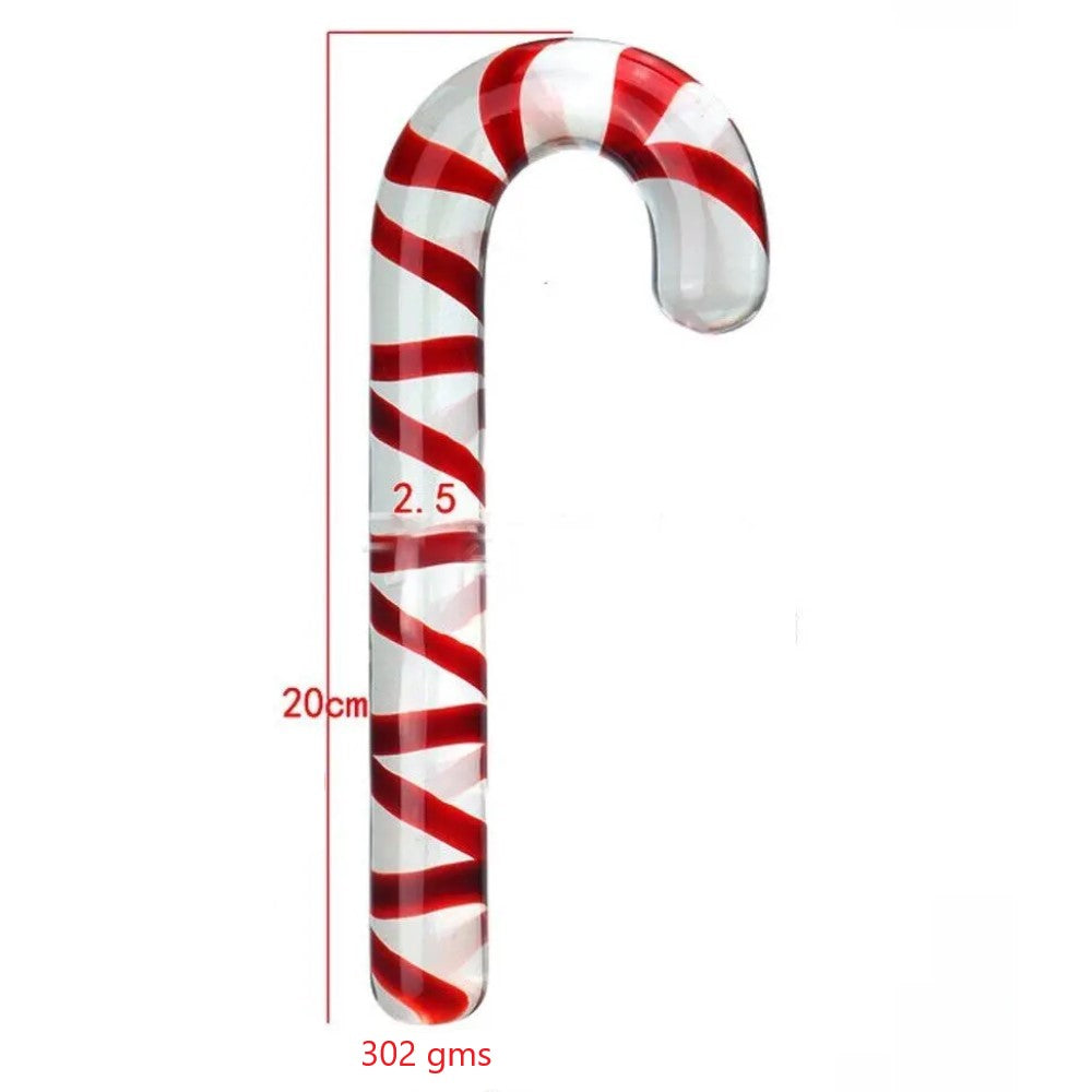 Red Striped Candy Cane Christmas Glass Dildo