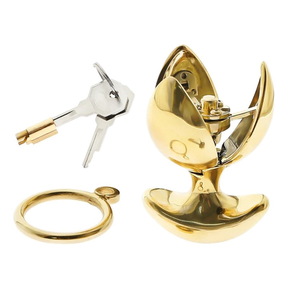 Asslock Flower Gold Plated Anal Lock Expanding & Locking Chastity Butt Plug