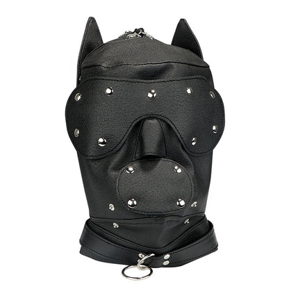 Dog Hood Gimp Mask With Zipper Mouth Gag Blindfold for Puppy Play