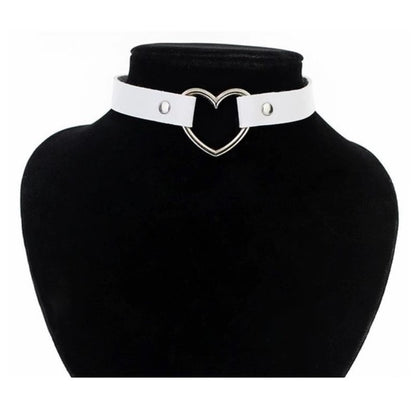 White Heart Shaped Neck Choker Submissive Day Collar