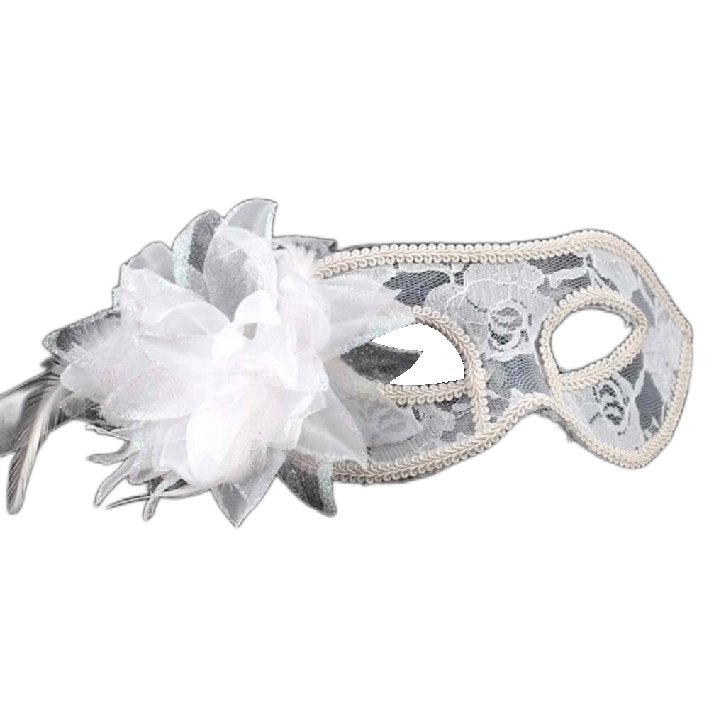 Lace Masquerade Burlesque Face Eye Mask with Flower - Black, Red or White