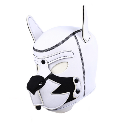 Neoprene White Wolf Hood Gimp Mask Puppy Fox Play