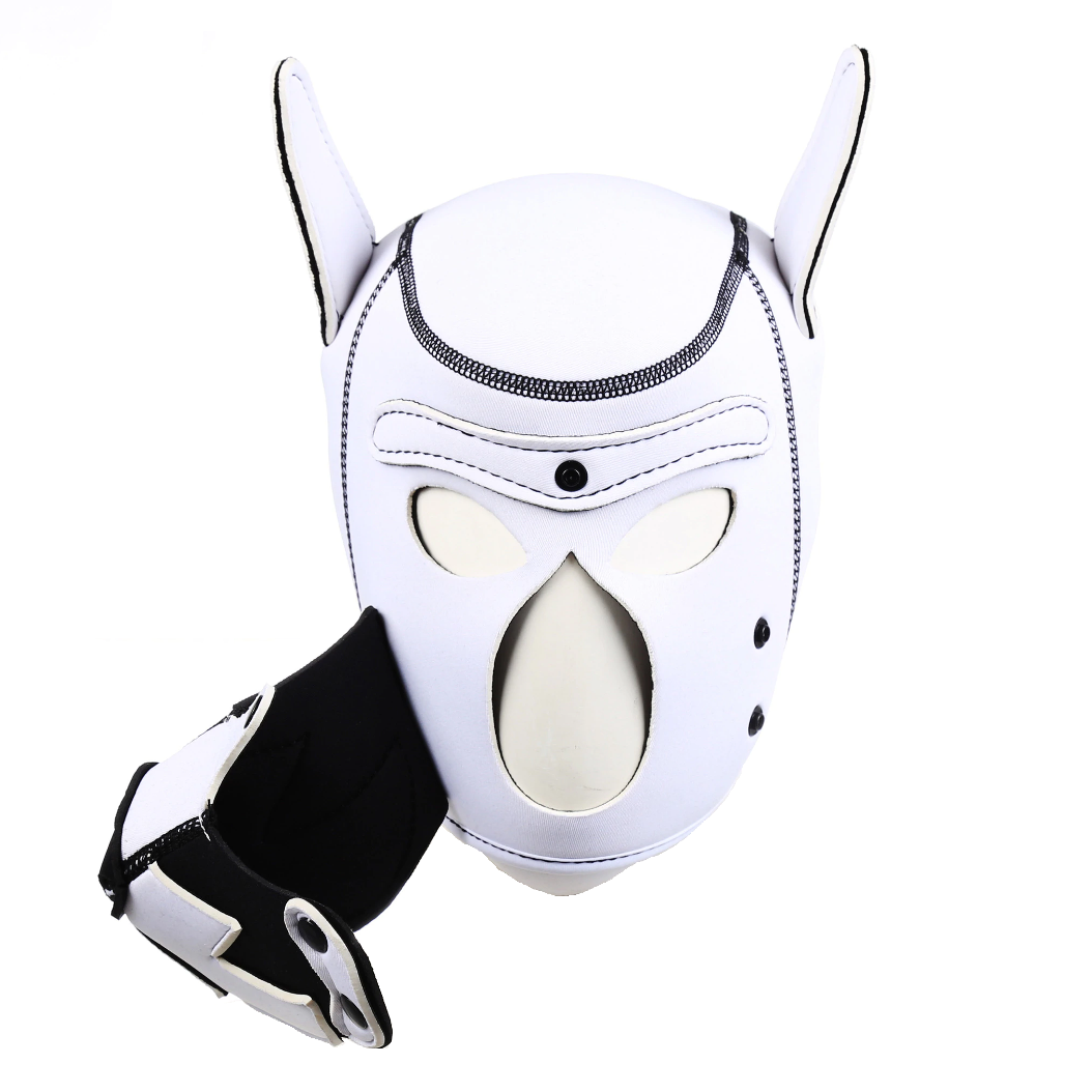 Neoprene White Wolf Hood Gimp Mask Puppy Fox Play