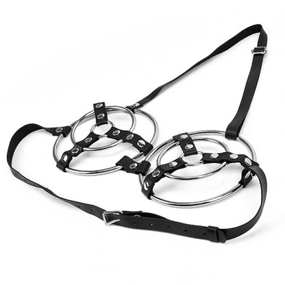 Womens Fetish Vegan Leather and Metal Ring Bra